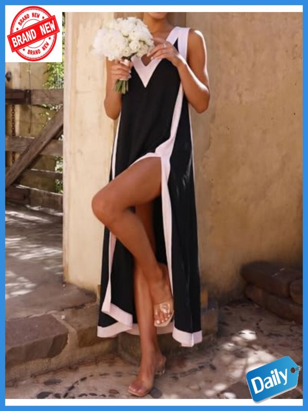 Women's Sleeveless V-Neck Maxi Dress with Matching Shorts 2-Piece Set - Picture 5 of 6